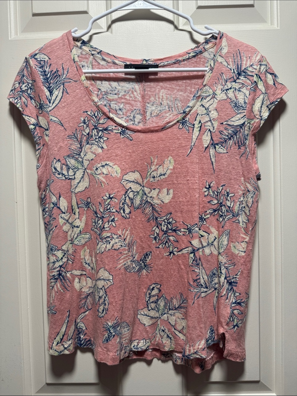Sanctuary 100% Linen Pink Tropical Floral Cap Sleeve Tee